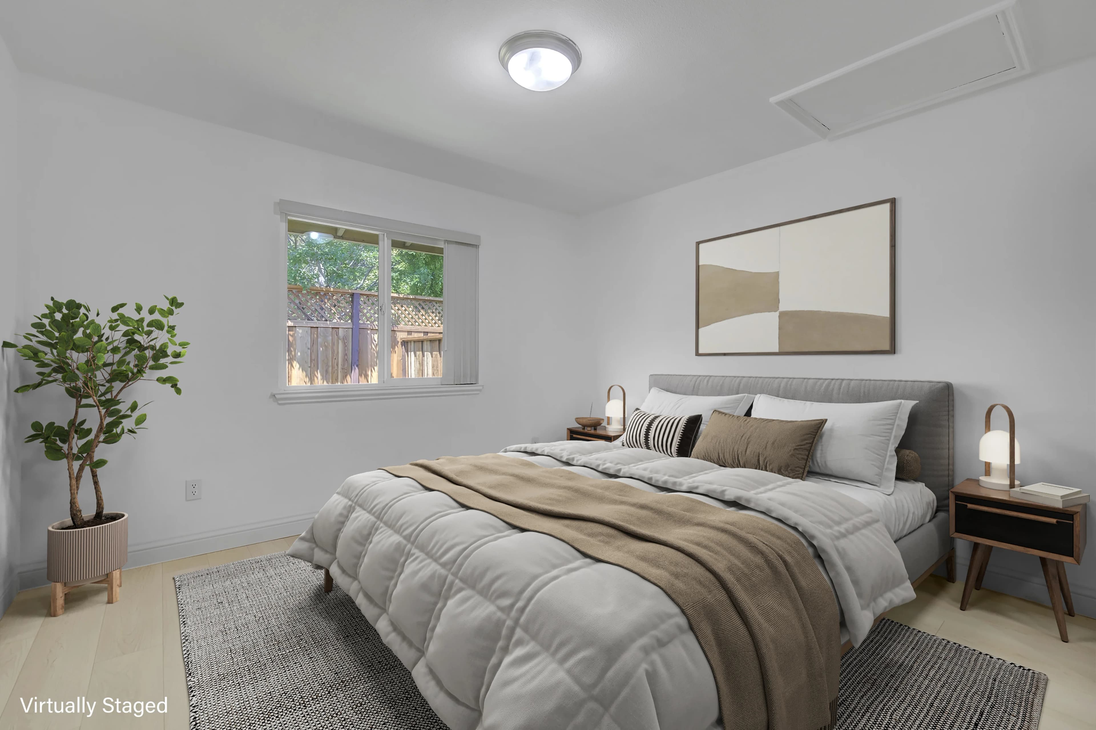 Virtually staged bedroom with Scandinavian style furniture