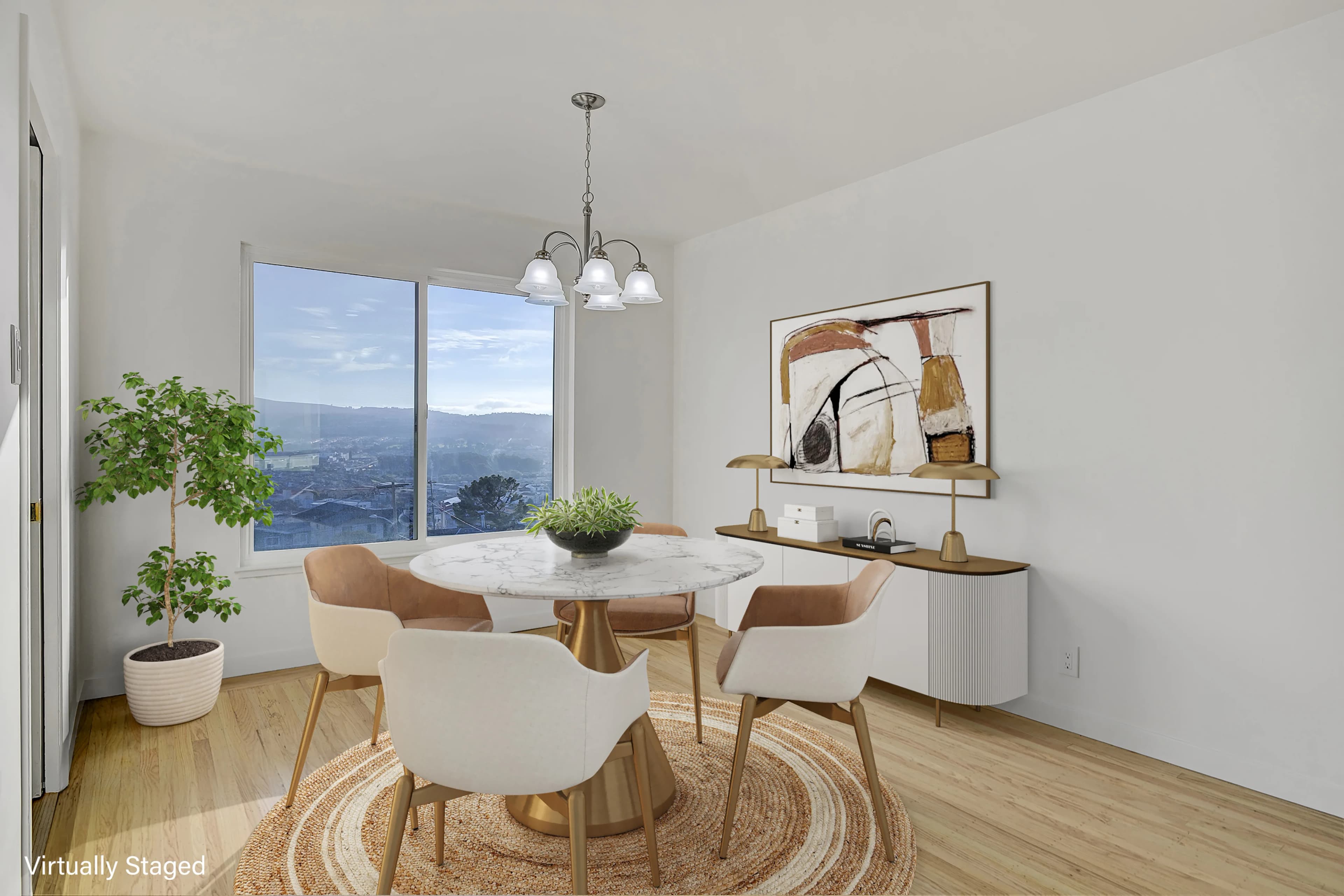 Virtually staged dining room with traditional style furniture